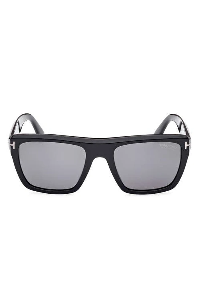 TOM FORD Alberto 55mm Polarized Square Sunglasses in Shiny Black /Polarized Smoke at Nordstrom