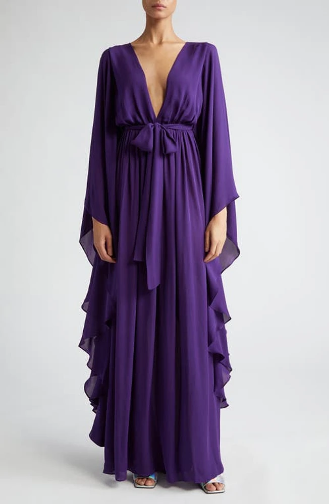 ALIETTE Plunge Neck Cape Sleeve Silk Gown in Purple at Nordstrom, Size 6