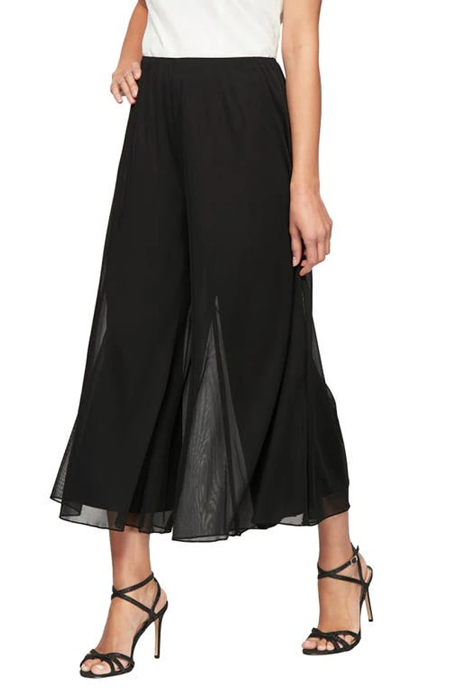 Alex Evenings Wide Leg Crop Mesh Panel Pants in Black at Nordstrom, Size X-Large P