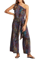 Sea Level One-Shoulder Tie Waist Cover-Up Jumpsuit Blue at Nordstrom,