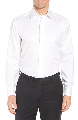 David Donahue Horizontal Twill Regular Fit Tuxedo Shirt White at Nordstrom,