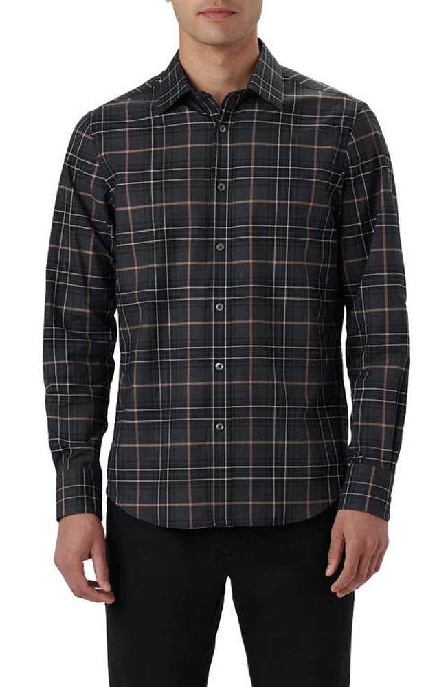 Bugatchi Julian Plaid Print Cotton Button-Up Shirt Black at Nordstrom,