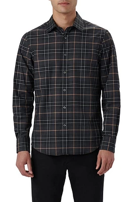 Bugatchi Julian Plaid Print Cotton Button-Up Shirt Black at Nordstrom,