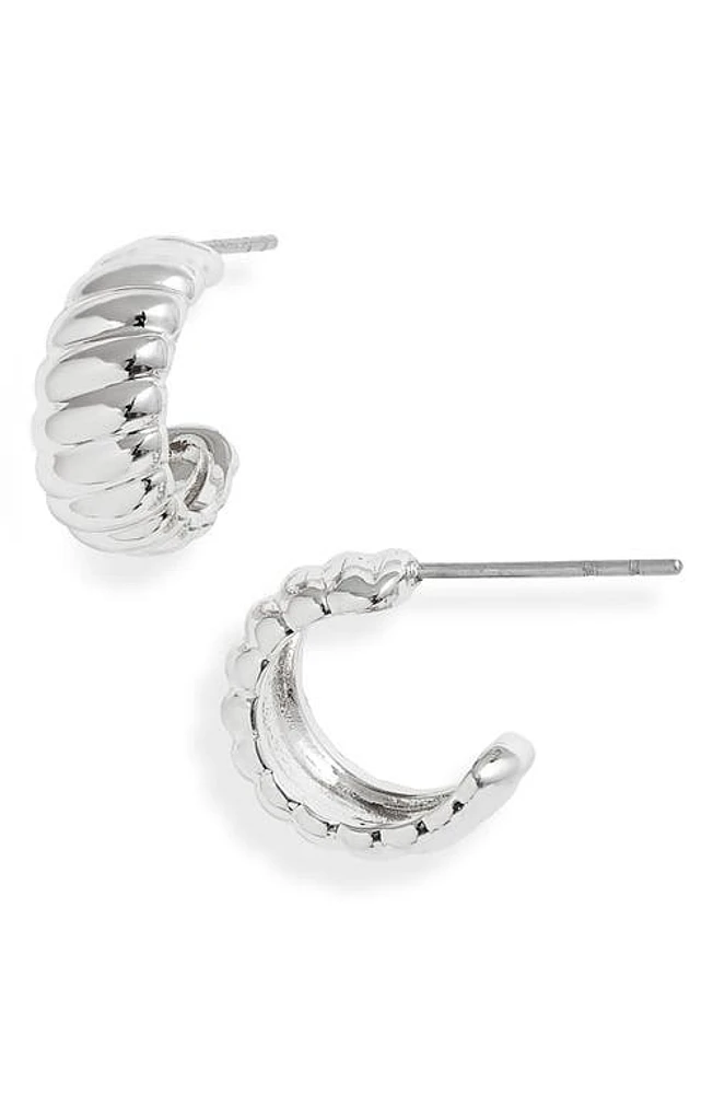 Nordstrom Ridged Huggie Hoop Earrings in Rhodium at Nordstrom