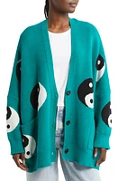 Dressed in Lala Yin & Yang Boxy Oversize Cardigan in Teal Yin Yang at Nordstrom, Size Large