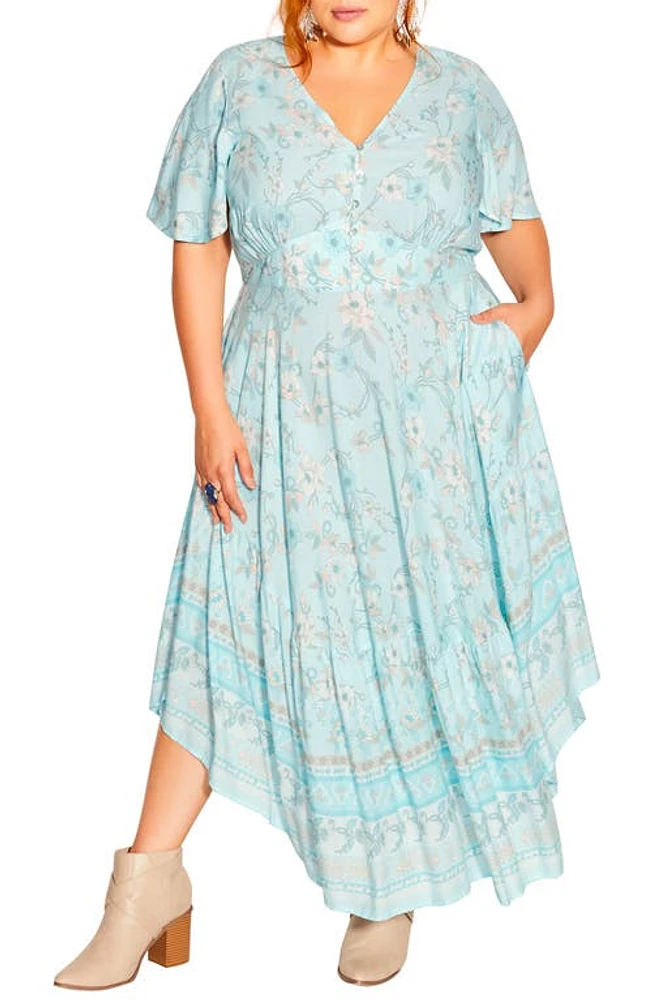 City Chic Spirited Floral Maxi Dress Seafoam Fl at Nordstrom,