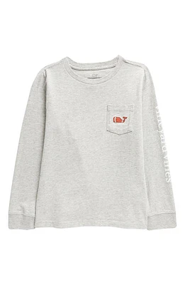 vineyard vines Kids' Football Whale Long Sleeve Pocket Graphic Tee Heather Grey at