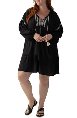 Sanctuary Embroidered Long Sleeve Shift Dress Black at Nordstrom,