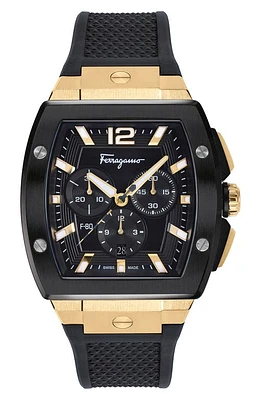 FERRAGAMO Tonneau Chronograph Silicone Strap Watch, 41.8mm in Two Tone at Nordstrom