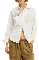 Desigual Crochet Cotton & Linen Shirt White at Nordstrom,