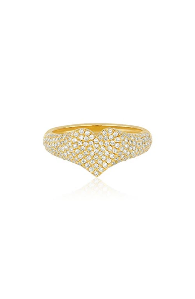 EF Collection Diamond Heart Signet Ring in 14K Yellow Gold at Nordstrom, Size 3.5