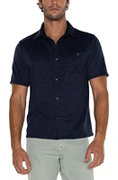 Liverpool Los Angeles Short Sleeve Slub Knit Button-Up Shirt Navy Blue Multi at Nordstrom,