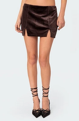 EDIKTED Valerie Velvet Miniskirt Brown at Nordstrom,