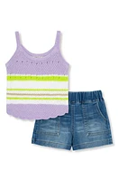 Habitual Kids Kids' Crochet Tank & Denim Shorts Set Purple Multi at Nordstrom,