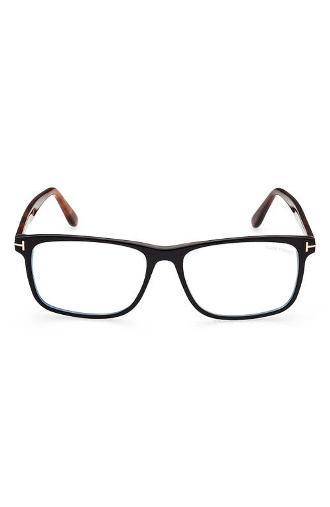 TOM FORD 53mm Square Blue Light Blocking Optical Glasses in Red Havana /Brown at Nordstrom