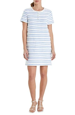 English Factory Fringe Stripe Shift Minidress White/Blue at Nordstrom,