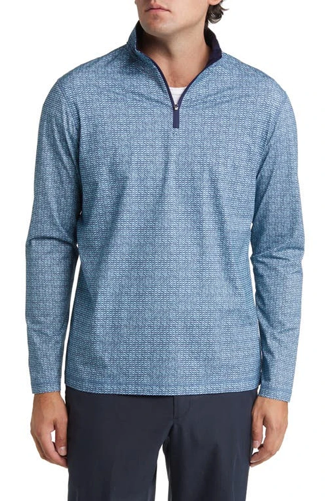 Bugatchi OoohCotton Print Quarter Zip Pullover Peacock at Nordstrom,