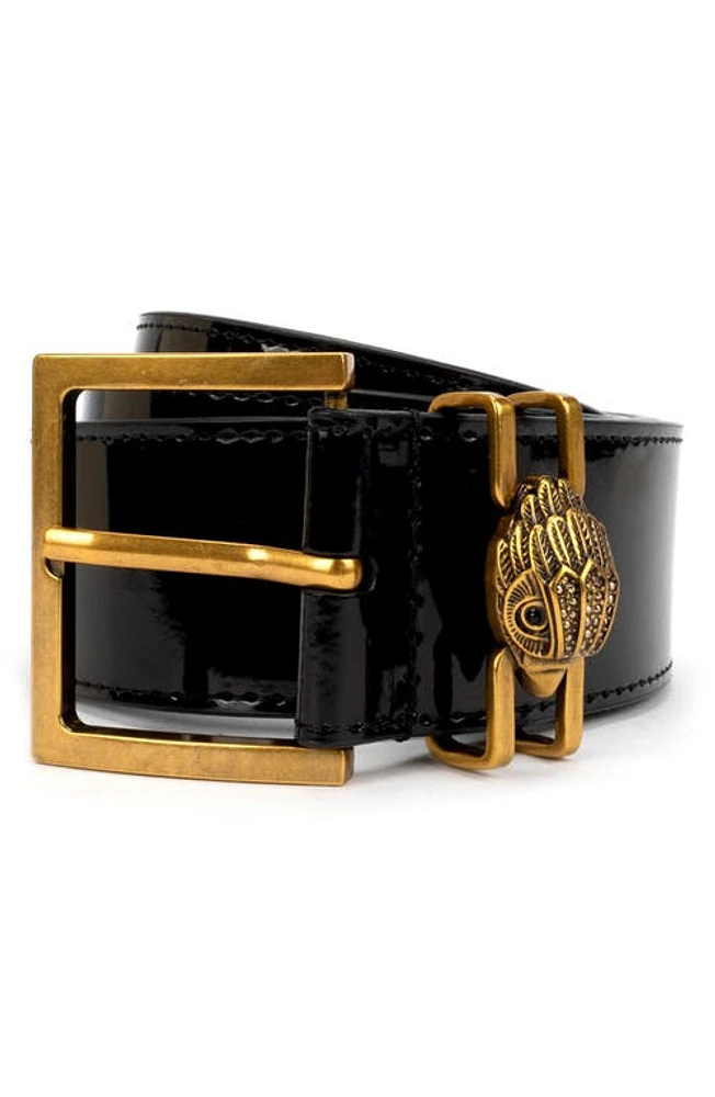 Kurt Geiger London Glossy Leather Belt Black /Antique Brass at Nordstrom,