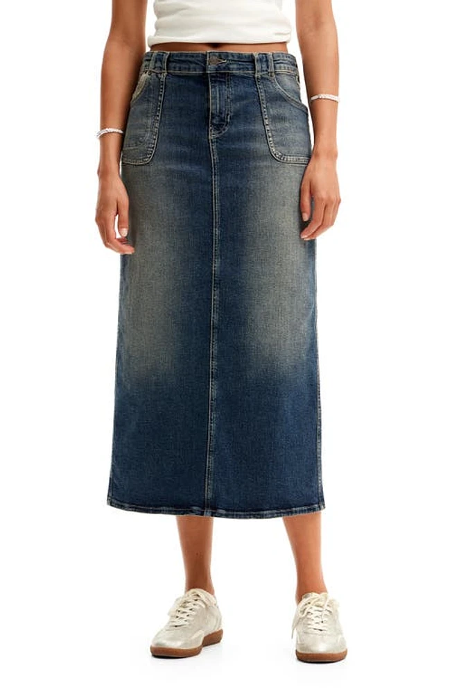 Desigual Fal Sia Longline Denim Skirt Blue at Nordstrom,