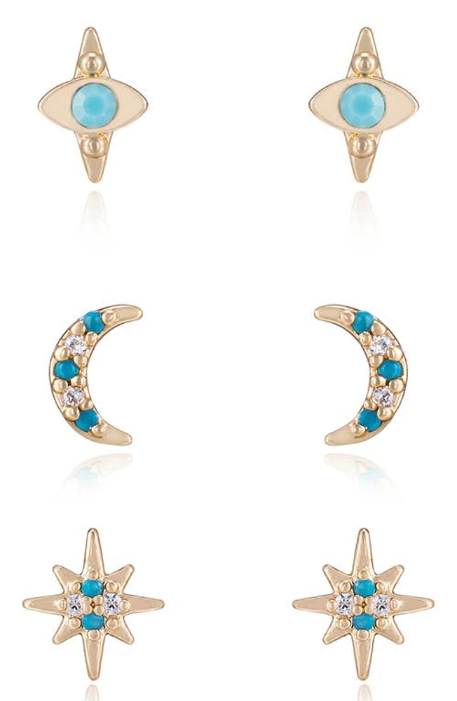 Ettika Set of 3 Celestial Stud Earrings in Turquoise at Nordstrom