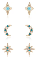 Ettika Set of 3 Celestial Stud Earrings in Turquoise at Nordstrom