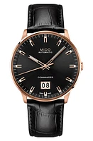 MIDO Commander II Skeleton Leather Strap Watch in Black/Rose Gold at Nordstrom