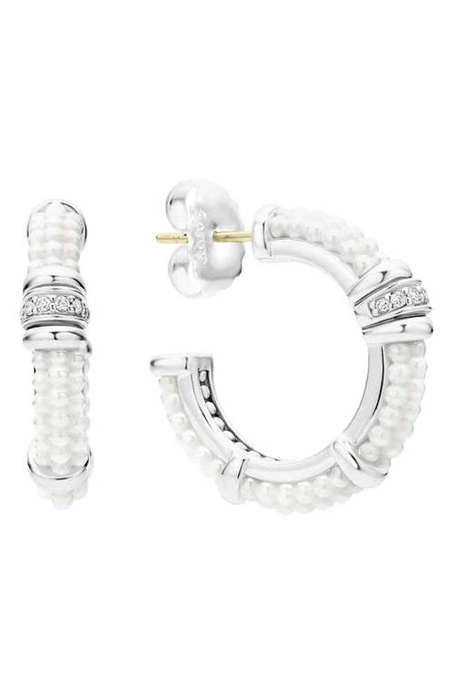 LAGOS White Caviar Ceramic & Diamond Hoop Earrings in Silver/Diamond at Nordstrom