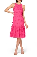 Aidan Mattox by Adrianna Papell Beaded Floral Appliqué Midi Cocktail Dress Electric Pink at Nordstrom,