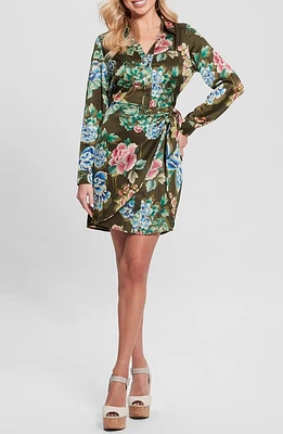 GUESS Alya Long Sleeve Shirtdress Green at Nordstrom,