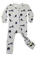 Bellabu Bear Kids' Black Cat Convertible Footie Fitted One-Piece Pajamas in Grey at Nordstrom, Size Newborn