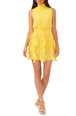 1.STATE Smocked Sleeveless Fit & Flare Dress Cyber Yellow at Nordstrom,