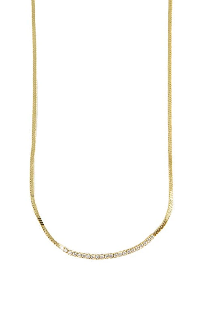 Argento Vivo Sterling Silver Cubic Zirconia Herringbone Chain Necklace in Gold at Nordstrom