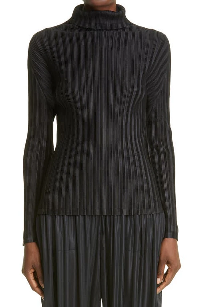 Pleats Please Issey Miyake Pleated Long Sleeve Turtleneck Black at Nordstrom,