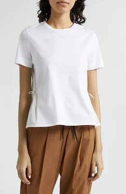 Herno Drawcord Detail Taffeta Panel Cotton T-Shirt in 1000 White at Nordstrom, Size 2 Us