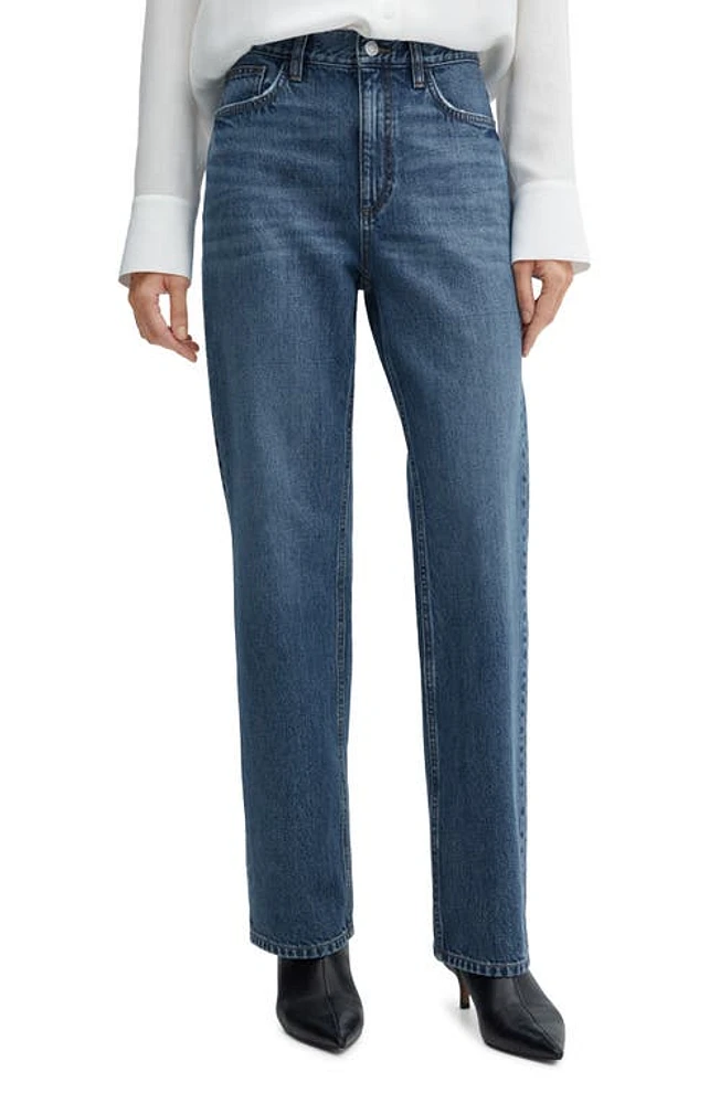 MANGO Mid Rise Straight Leg Jeans Dark Blue at Nordstrom,