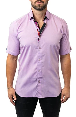 Maceoo Galileo Lavender 37 Purple Contemporary Fit Short Sleeve Button-Up Shirt at