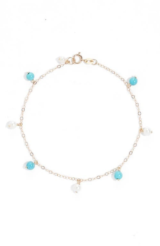 Poppy Finch Turquoise & Pearl Charm Bracelet in 14Kyg at Nordstrom, Size 7 Us