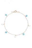 Poppy Finch Turquoise & Pearl Charm Bracelet in 14Kyg at Nordstrom, Size 7 Us