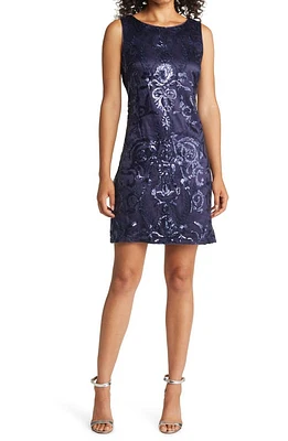 Vince Camuto Sequin Sleeveless Sheath Dress Navy at Nordstrom,