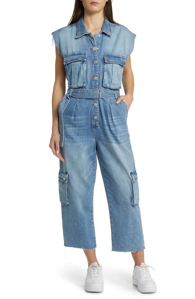 BLANKNYC Sleeveless Denim Cargo Jumpsuit Sit Tight at Nordstrom,