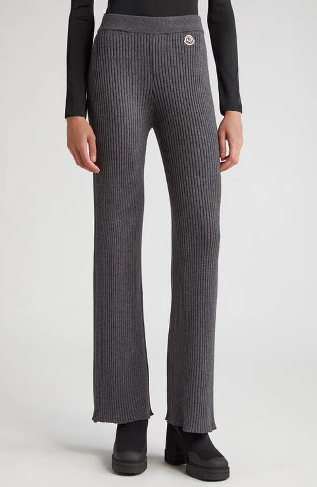 Moncler Logo Patch Virgin Wool Blend Rib Sweater Pants Dark Grey at Nordstrom,