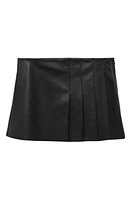 MANGO Pleated Faux Leather Miniskirt Black at Nordstrom,