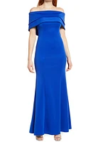 Vince Camuto Off the Shoulder Double Collar Organza Gown Cobalt at Nordstrom,