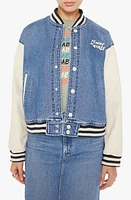 MOTHER The Pregame Denim Bomber Jacket Strike A Pose at Nordstrom,