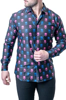 Maceoo Fibonacci Skull Print Contemporary Fit Button-Up Shirt Black at Nordstrom,