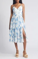 Lulus Cultivate Crushes Floral Midi Cocktail Dress White/Blue/Green at Nordstrom,