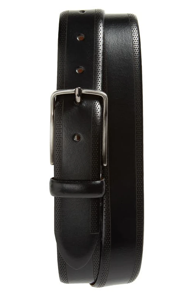 Johnston & Murphy Perforated Leather Belt Black at Nordstrom,