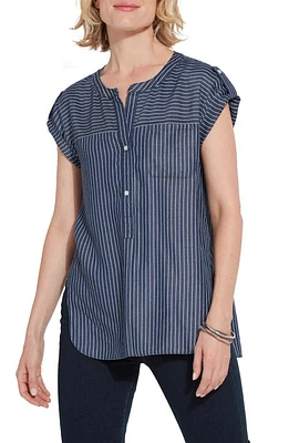 Lyssé Delilah Pinstripe Popover Twill Top Indigo Ledger Stripe at Nordstrom,