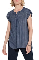 Lyssé Delilah Pinstripe Popover Twill Top Indigo Ledger Stripe at Nordstrom,