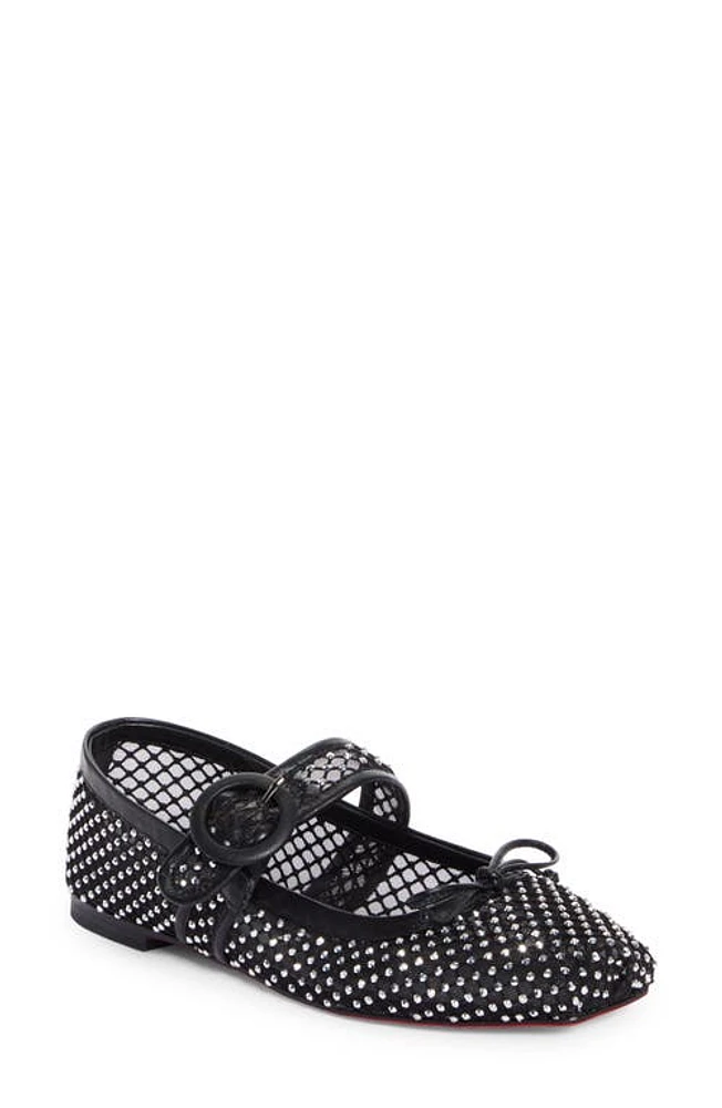 Christian Louboutin Mamastrapitna Crystal Embellished Mesh Flat Black/Crystal at Nordstrom,